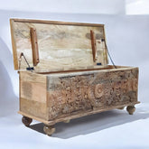 Handmade Indian Furniture Solid Hard Wood Carved Blanket Box Brown